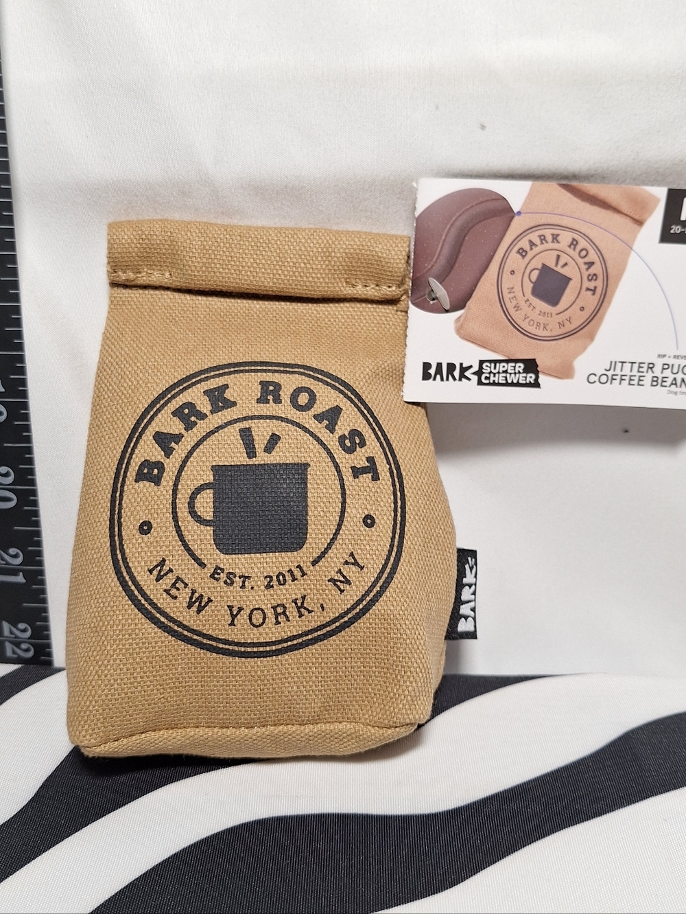 NWT Bark Super Chewer Jitter Pug Coffee Bean Dog Toy M